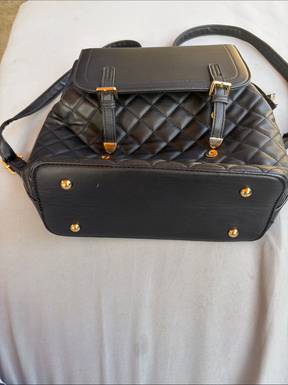 Quilted Black Leather Shoulder Bag with Gold Hardware